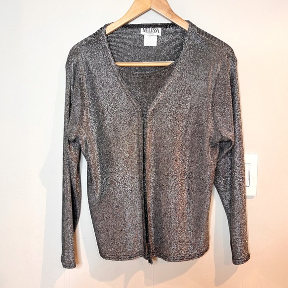 Melissa Sweaters Vintage Melissa Silver Metallic Cardigan Sweater